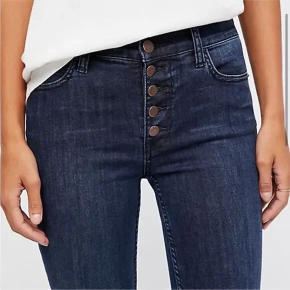 FREE PEOPLE REAGAN BUTTON FRONT JEAN INDIGO-24 - Picture 4 of 9